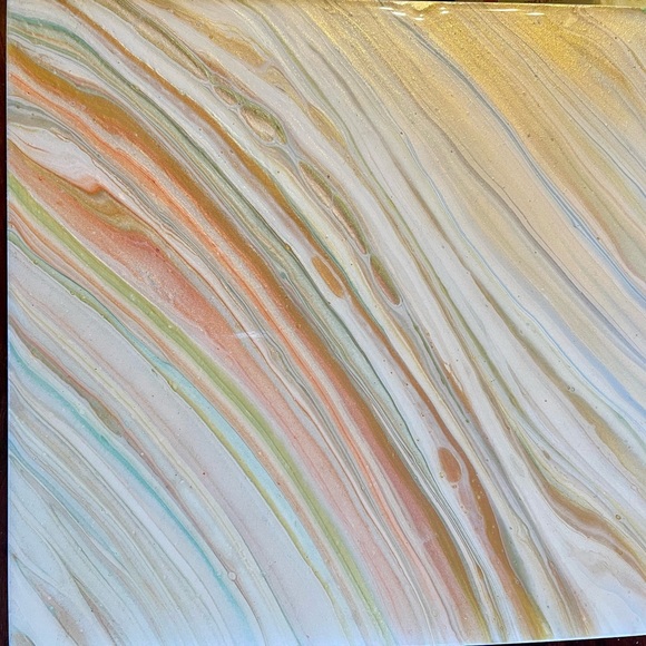 Original art 8x8” wooden panel paintings, acrylic pour with resin, soft pastels - Picture 9 of 13